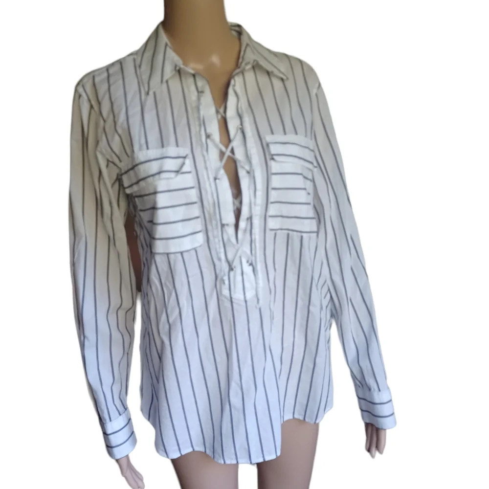 Equipment Femme Blouse Button Down Top Drawstring V Neckline Size Small Petite - Picture 5 of 9